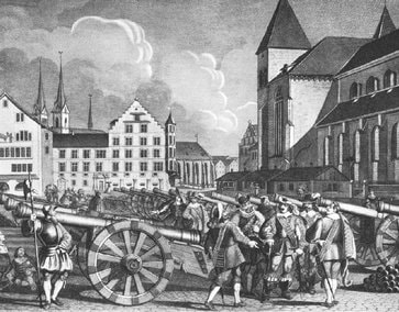 The Benfelder cannons being moved through Zurich